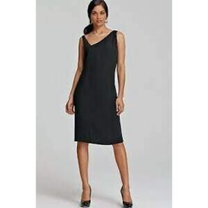 Eileen Fisher Black Ponte Knit Asymmetric Neck Stretch Sheath Dress Size 4